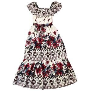 Magnolia Boutique Off The Shoulder Lined Floral Ruffle Hem Maxi Dress Small